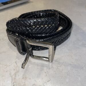 Size 40/100 Black Woven Men's Belt Silver Buckle